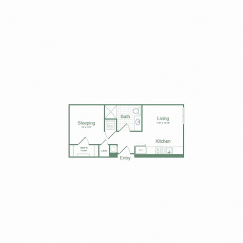 Floor plan for studio, 1 bath, 495 sqft